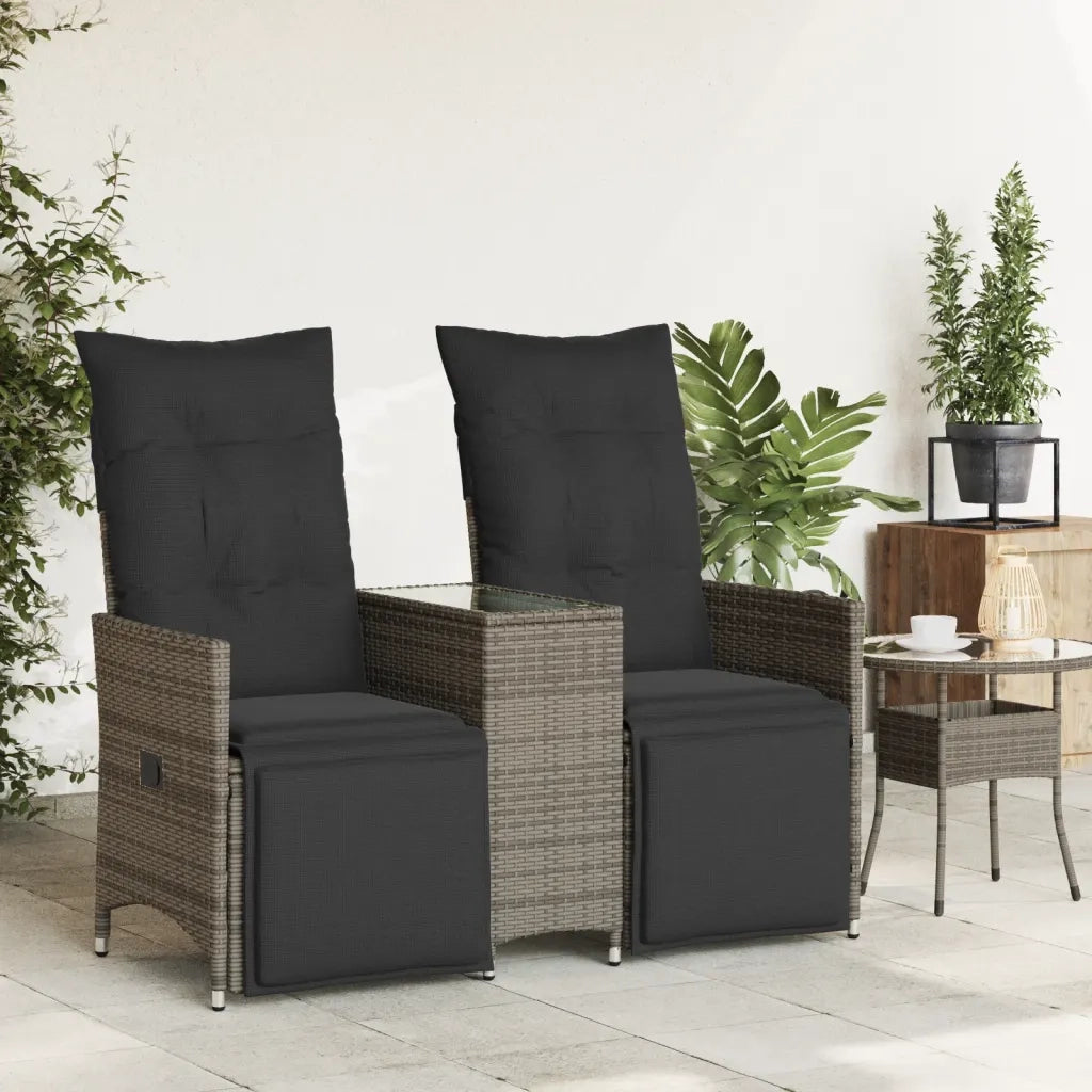 Divano Giardino Reclinabile 2 Posti Tavolino Grigio Polyrattan 365717