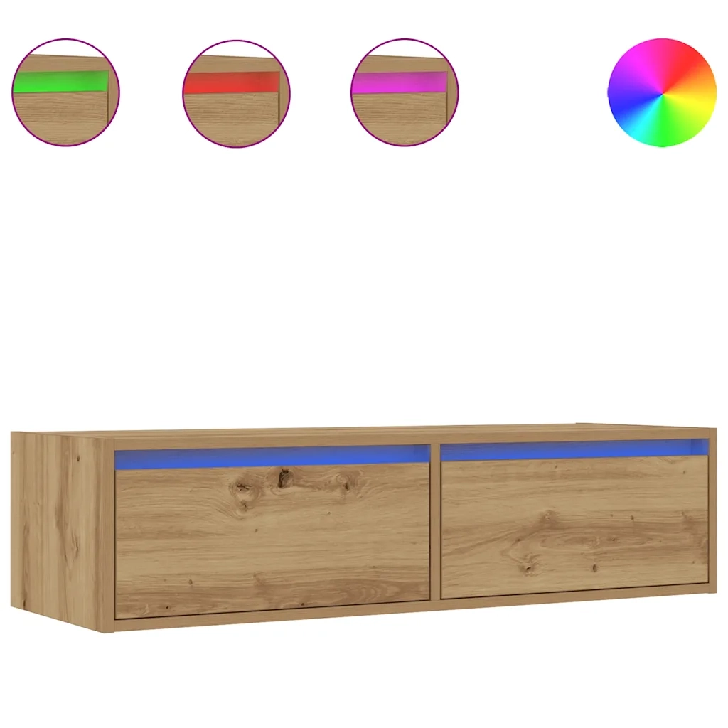 Mobile Porta TV con Luci LED Rovere Artigianale 100X35,5x25 cm 860246