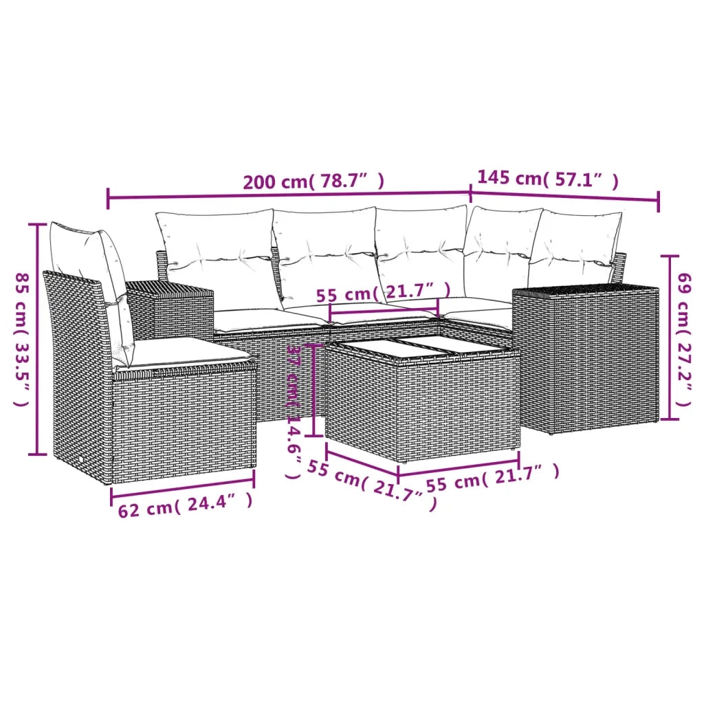 Set Divano da Giardino 6 pz con Cuscini Nero in Polyrattancod mxl 88430