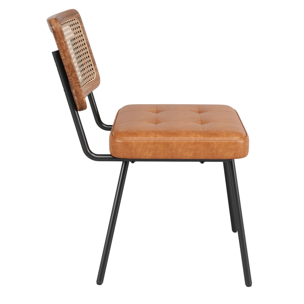 Sedia da pranzo 61x46x79 cm ergonomica con schienale in PE rattan; PU e metallo marrone