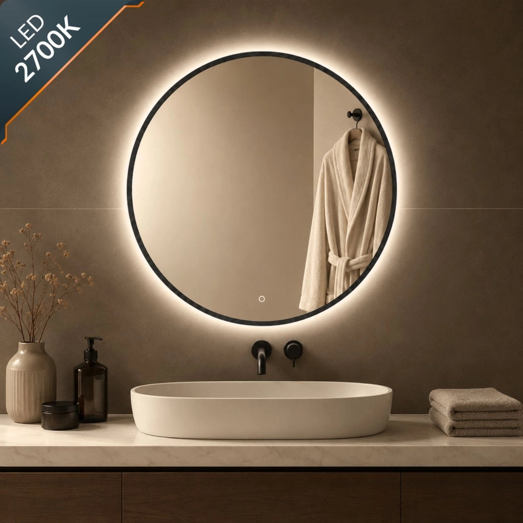 Specchio tondo retroilluminato led con interruttore touch *** misura Ø60, tonalità dimmerabile 2700-4500-6500k, con...