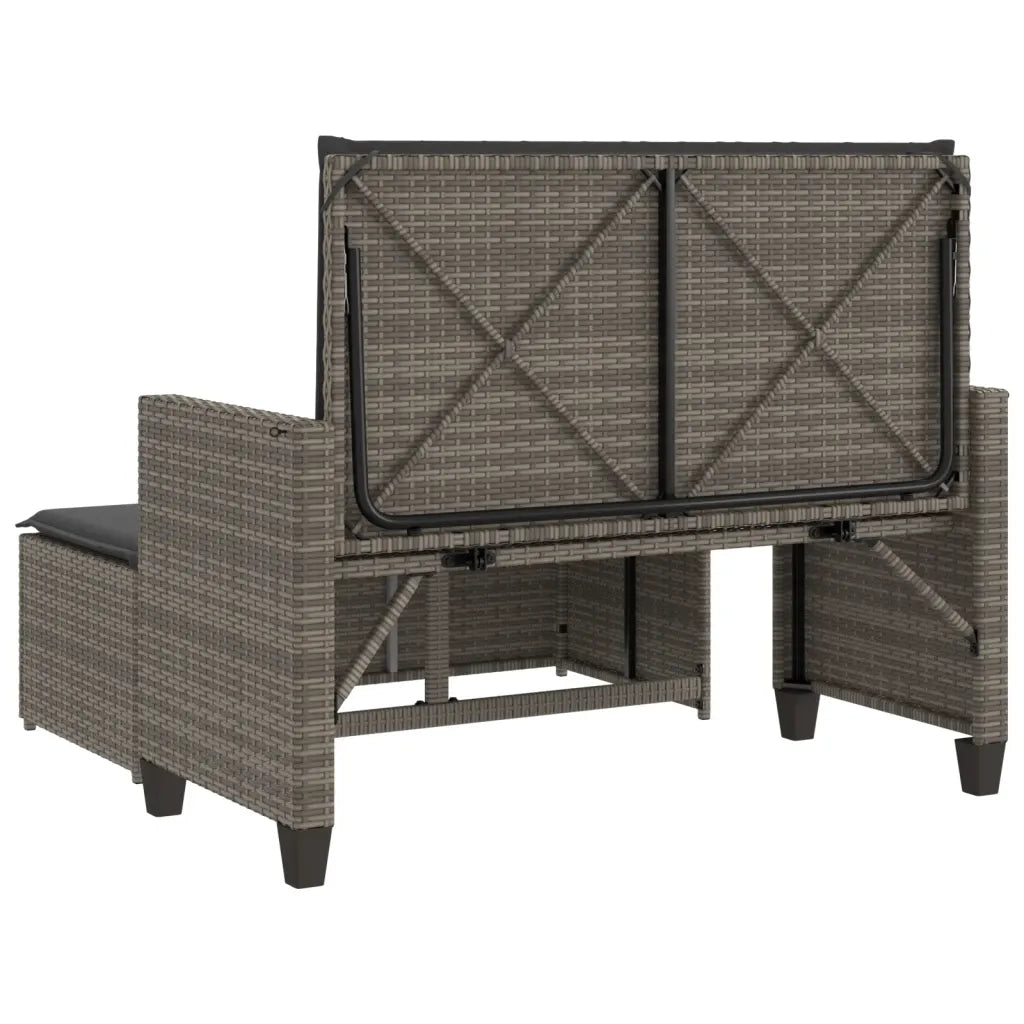 Panca da Giardino con Cuscini e Poggiapiedi-Sgabello-Panca da esterno Grigia Polyrattan