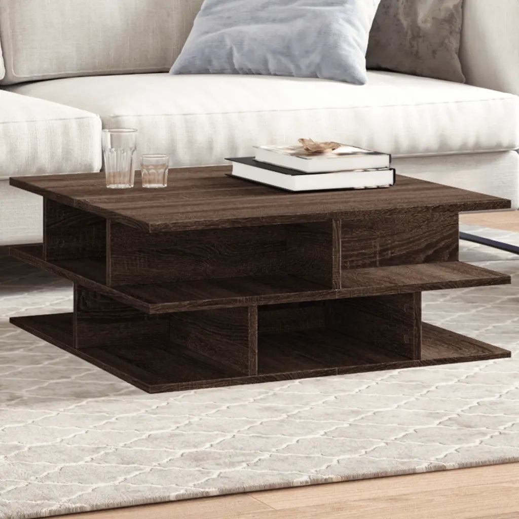 Tavolino da Salotto-Tavolino da soggiorno-Tavolo Rovere Marrone 70x70x29cm Legno Multistrato