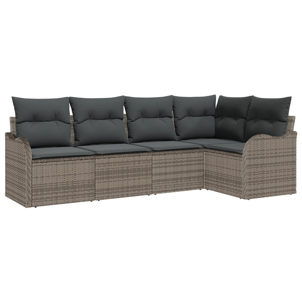 Set di divani da giardino  5 pezzi con cuscini grigio polirattan
