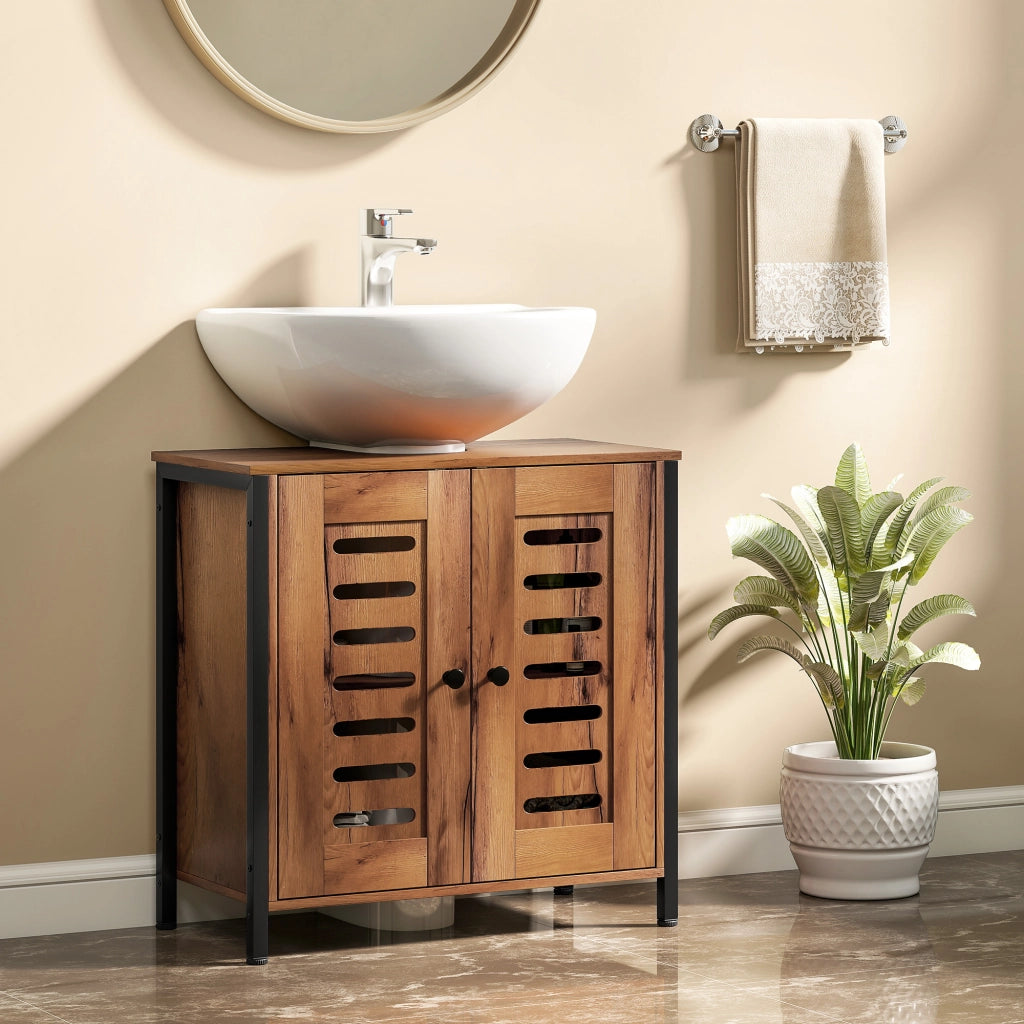 Mobile Sottolavabo con Ante a Lame e Chiusura Magnetica ¨C Zephmum ¨C 60x30x60 cm Marrone R¨²stico