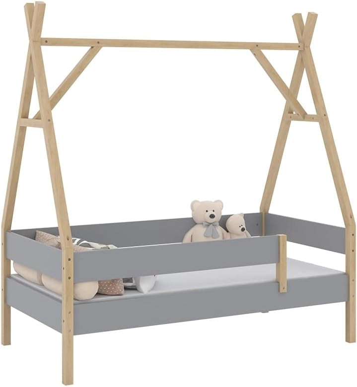 Letto Tipi Bali, Grigio, 80x160 cm con materasso, con ruote per un utilizzo flessibile sotto i letti a soppalco