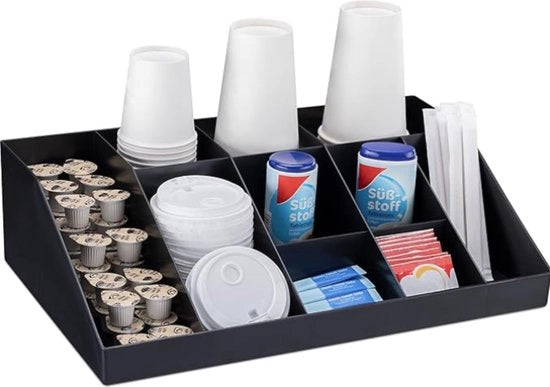 Organizzatore per la cucina - Organizzatore caffè e tè - Supporto per tazze da caffè - 43,8 x 27,4 x 12,2 cm - 10 riquadri - Nero
