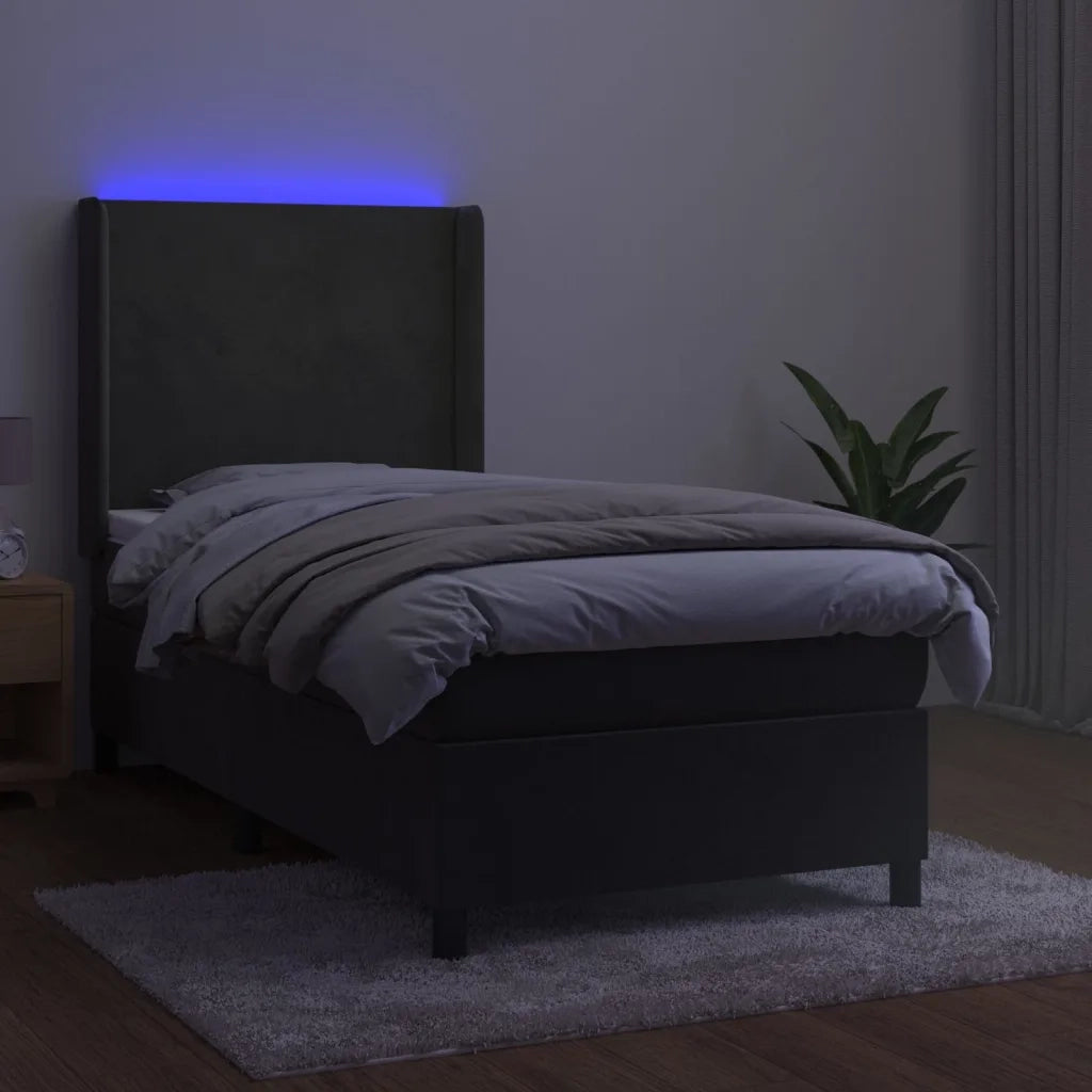 Letto a Molle con Materasso e LED Grigio Scuro 90x200cm Velluto 3139422