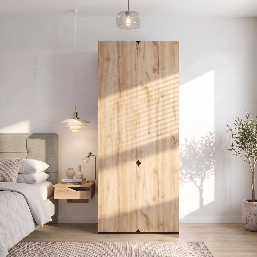 Armadio 4 Ante Effetto Rovere con Asta Appendiabiti e Cassetti 90x50x200 cm Guardaroba Moderno