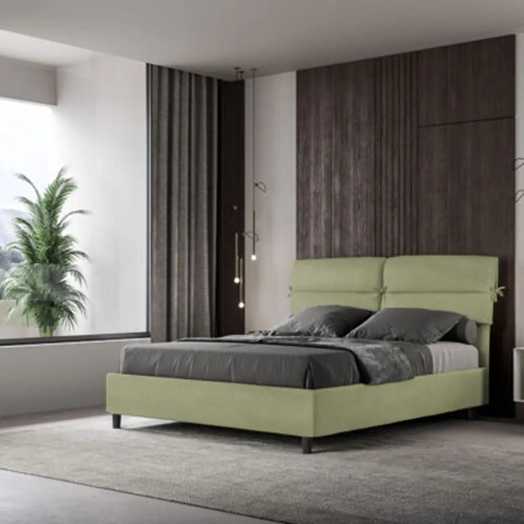 Letto matrimoniale con rete imbottito 160x190 microfibra tè verde Nandy