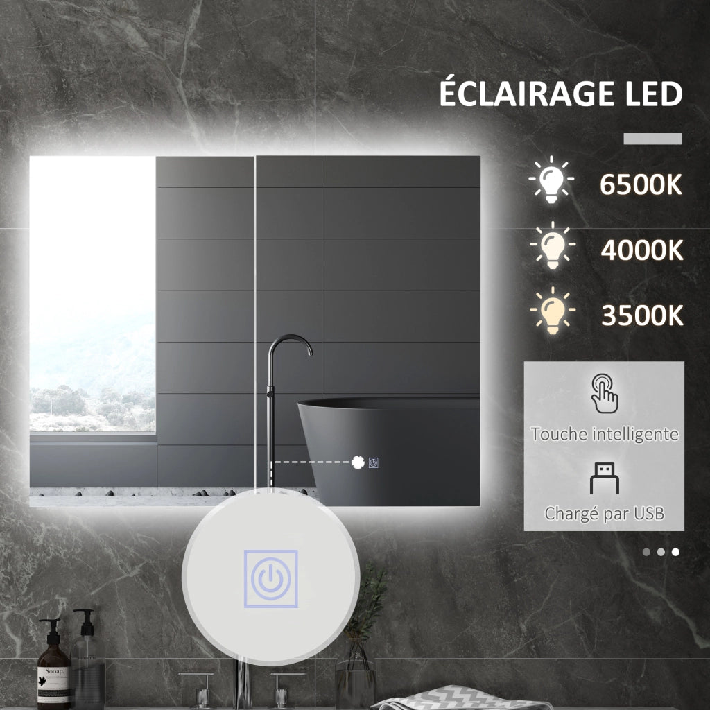 Armadietto Specchio LED per Bagno ¨C zephmum ¨C Bianco 90x15x70 cm