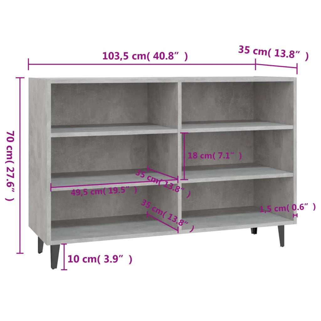 Buffet credenza cassettiera armadio mobile contenitore organizer per cucina soggiorno salotto 103,5 x 35 x 70 cm legno ingegnerizzato grigio 02_0031842
