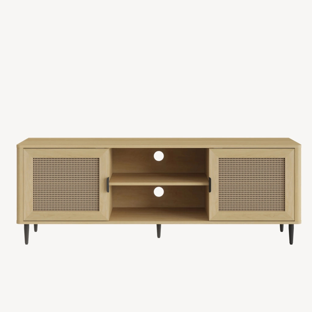 Mobile TV Lukhomso con Ante Inserto Effetto Rattan 152x40x54 cm Effetto Rovere [en.casa]