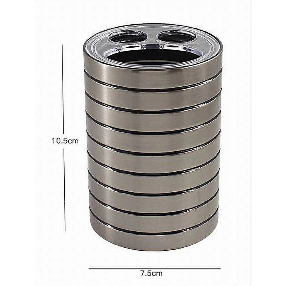 Trade Shop - Porta Spazzolini Bicchiere A 3 Fori Argento A Righe Moderno Arredo Bagno 10389 -