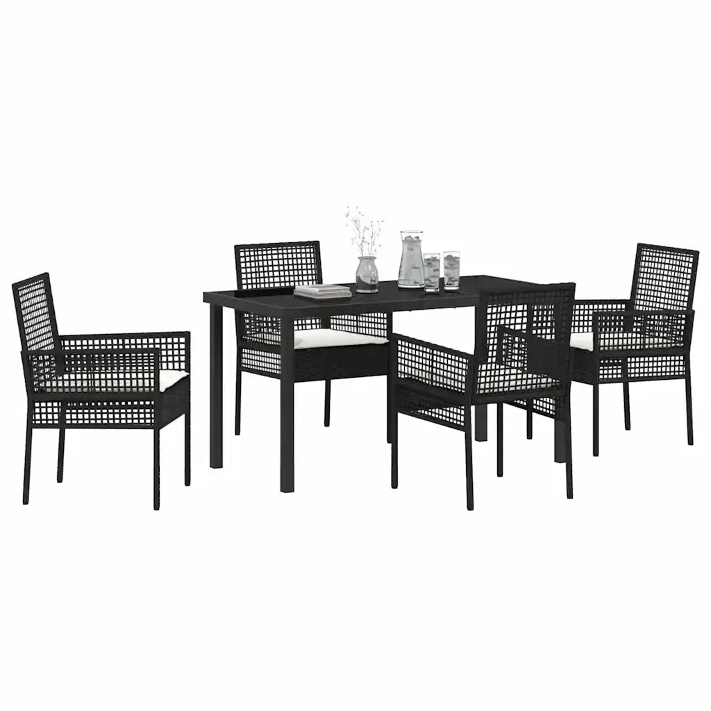 Set da Pranzo per Giardino con cuscino 5 pcs Nero polyrattan