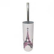 Trade Shop - Portascopino Bianco Decorato Scritta Paris Con Scopino Accessorio Bagno 87043 -