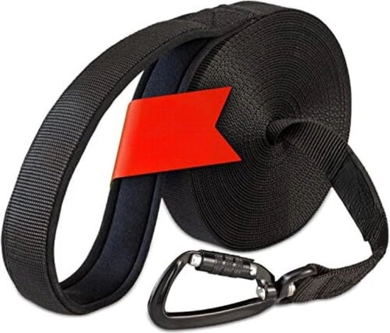 Cinturone per cani 10 Metri - Corda per cani 10 Metri con maniglia rivestita, corda robusta per cani, con anello di sicurezza per l'addestramento dei cani - Nero