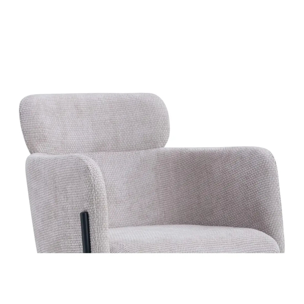 Sedia da pranzo CAMPBELL – Tessuto beige chiaro – Braccioli – Piedi in metallo nero – Stile design / industriale