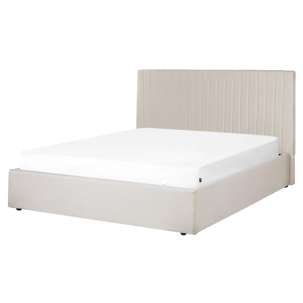 Letto con contenitore  in tessuto beige 160 x 200 cm Testata imbottita