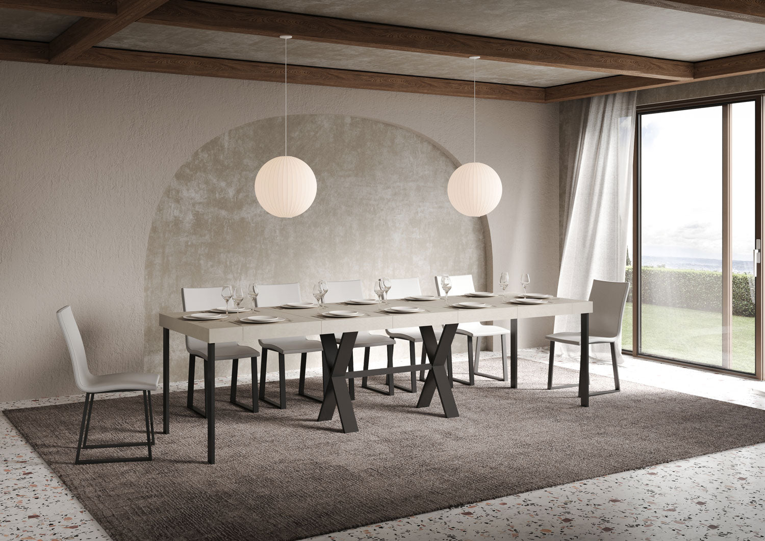 Consolle Allungabile 90-300x40x77 cm Xenia Premium Cashmere Telaio Antracite