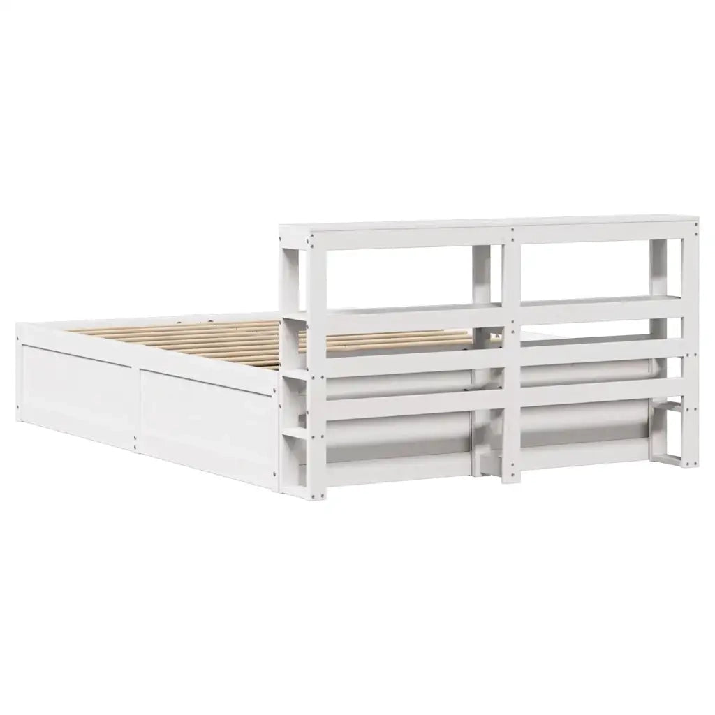 Giroletto con Testiera Bianco 140x190 cm in Legno Massello Pino 3306355