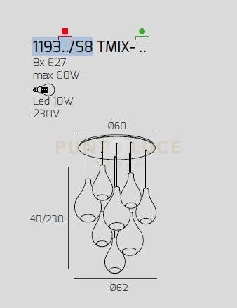 SOSP. CROMO 8 LUCI TONDA VETRI (5 PICCOLI (3XFU+2XTR)+3 MEDI (2XFU+1XTR)) 1193CR-S8 TMIX-TF