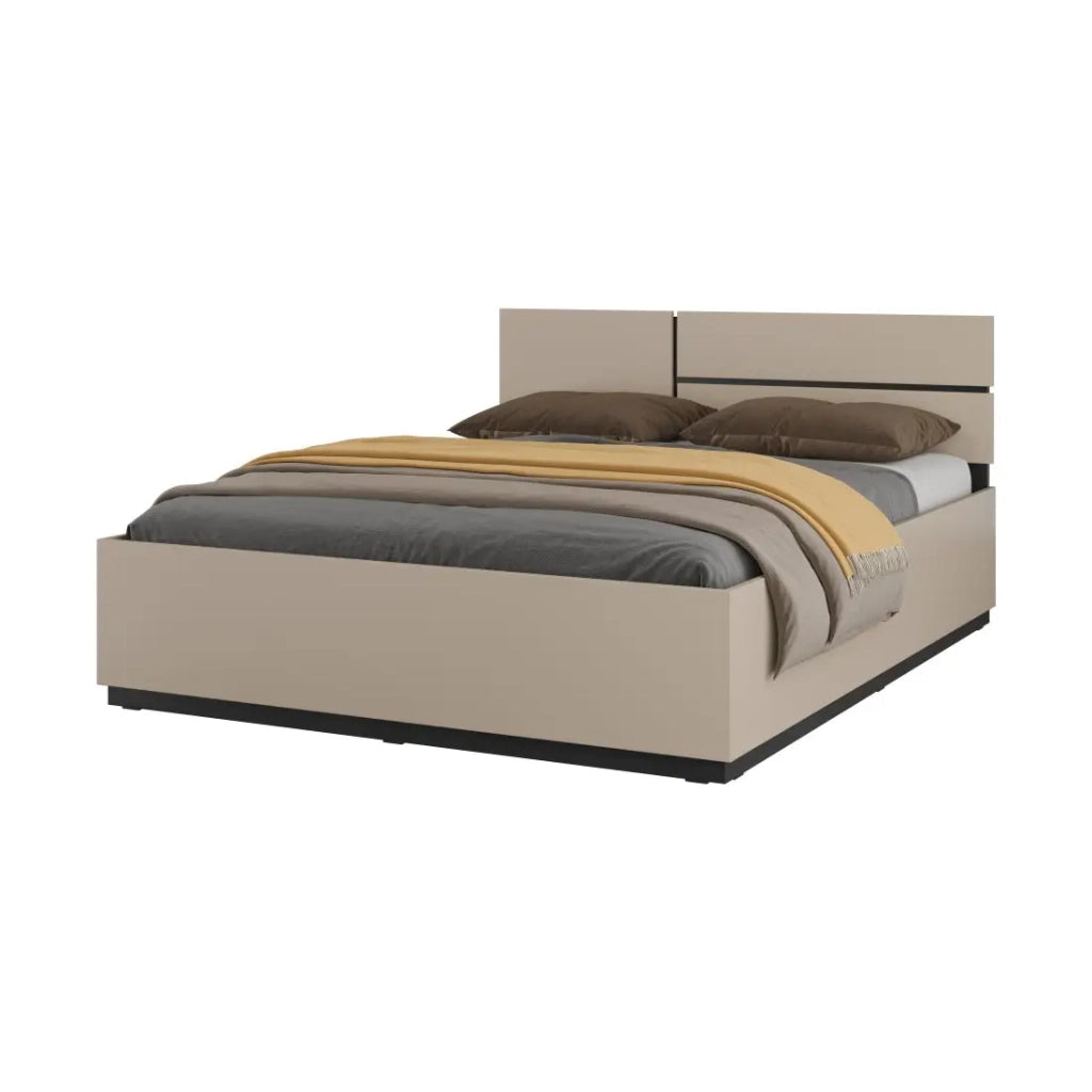 Camera HAVANA completa beige e nero con letto con contenitore 160x200, armadio a 4 ante, cassettiera e comodini