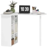 Scrivania per Camera Ricurva con 6 Ripiani e 4 Scaffali Regolabili, in Acciaio e Legno, 100x59x75.5 cm, Bianco
