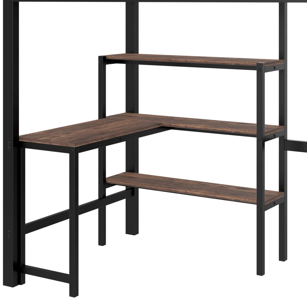 LETTO a soppalco 90x200 cm in metallo e MDF nero/marrone con scrivania