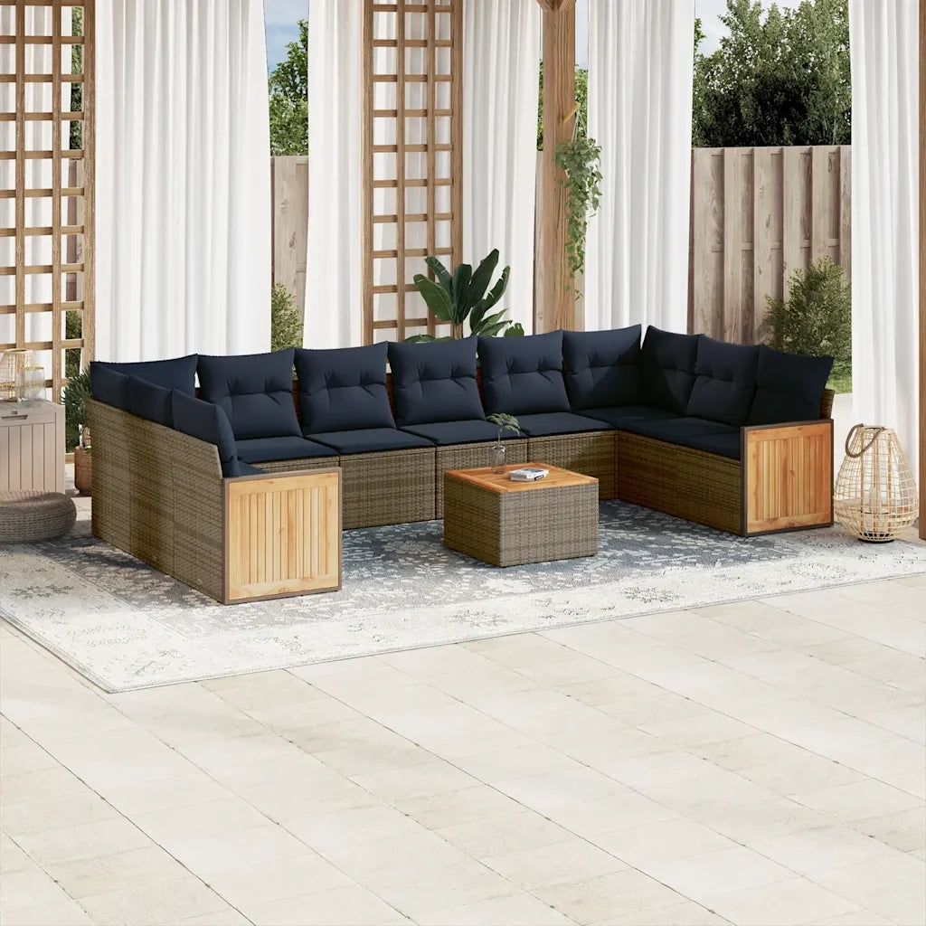 Set Divani da Giardino 11 pz con Cuscini Grigio in Polyrattan 3228014