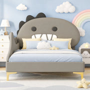 Letto per bambini 90x200 cm a forma di dinosauro in PU e MDF, grigio
