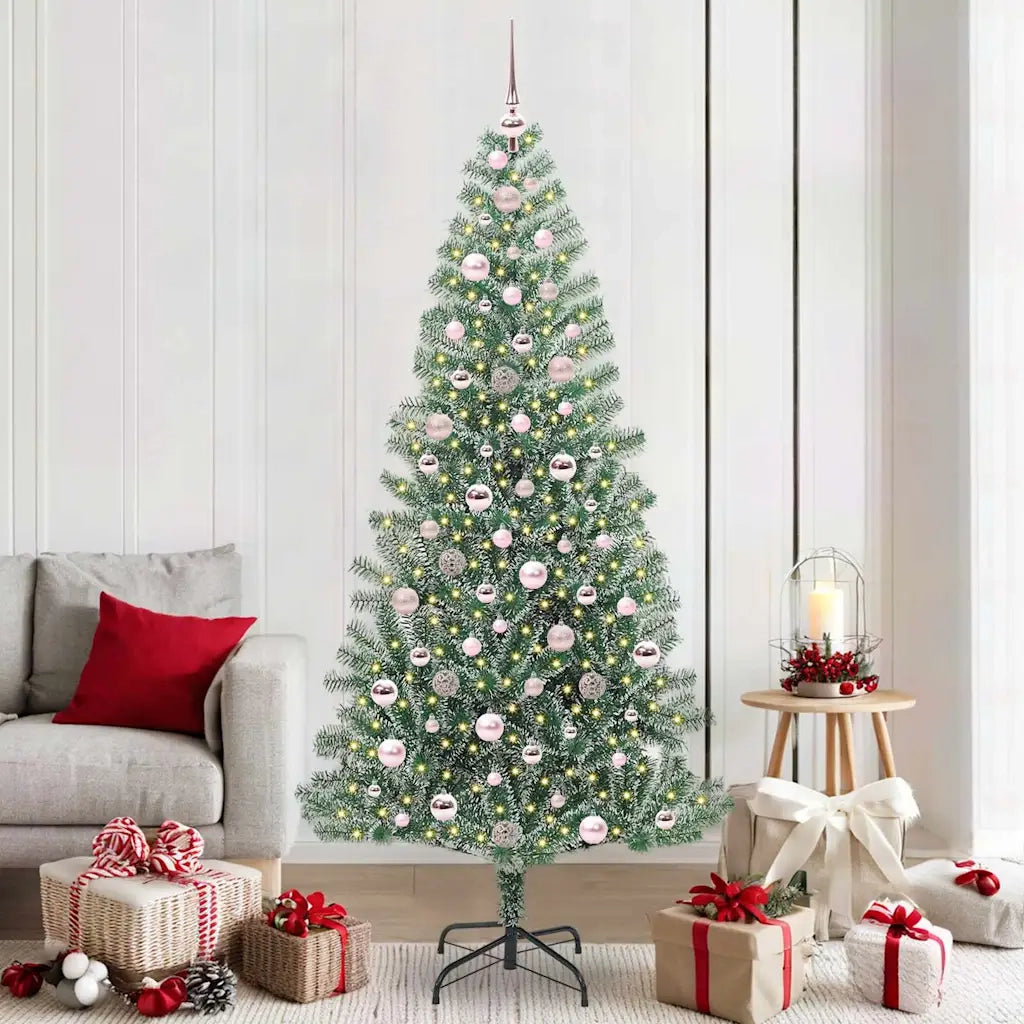Albero di Natale Artificiale Imbiancato con Luci LED 210 cm