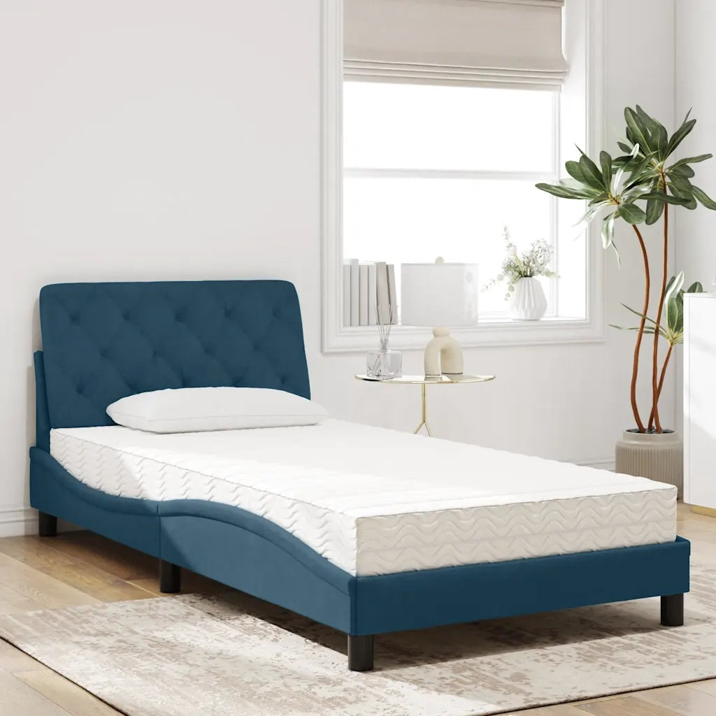Letto con Materasso Blu 100x200 cm in Velluto