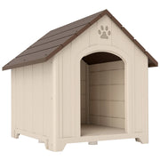 Cuccia per Cani Rialzata 102x94x103 cm con Tetto Inclinato e Prese d'Aria in PP Beige e Marrone Scuro