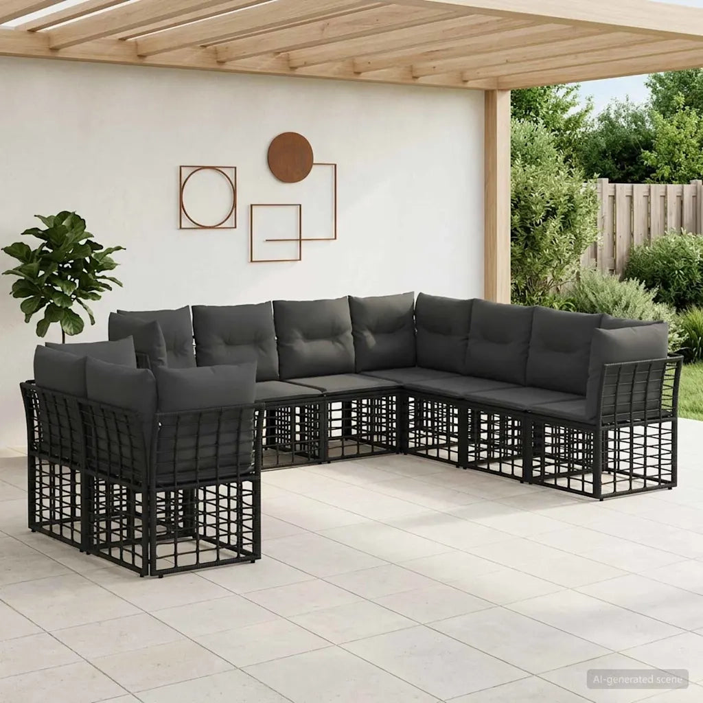 Set di divani da esterno Nero Poliestere