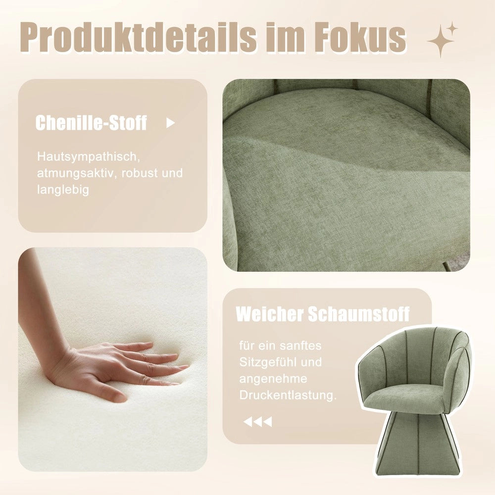 Poltrona Girevole in Tessuto Chenille ¨C MINIMAL ¨C Verde Oliva, Schienale Alto