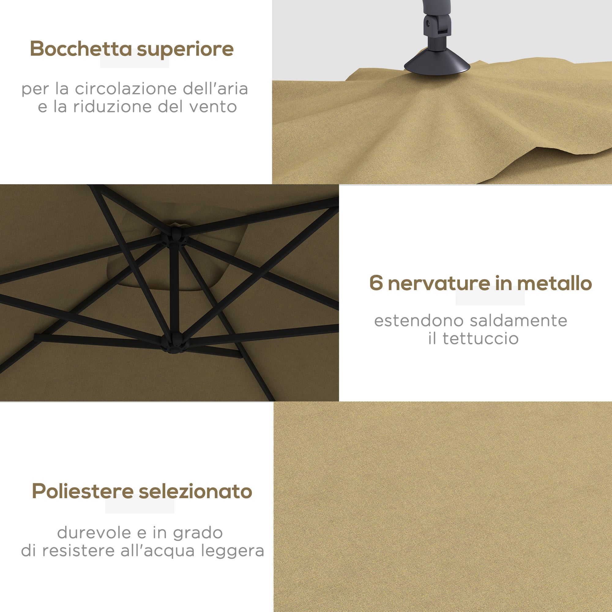 Ombrellone da Giardino Decentrato 294x193 cm con Base a Croce Marrone