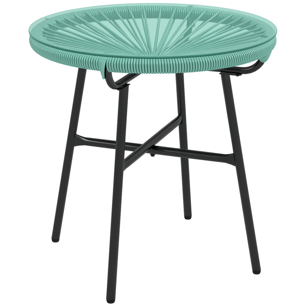 Tavolino da giardino rotondo ¨C zephmum ¨C polyrattan, metallo, vetro temperato, 50x50 cm