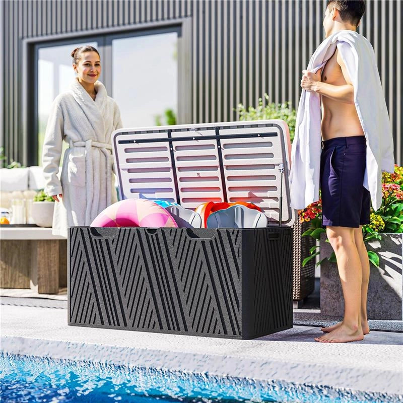 PANCA CONTENITORE 380L IN HDPE CON 2 MANIGLIE LATERALI E LEVA A GAS 115X60X60 CM NERO E GRIGIO