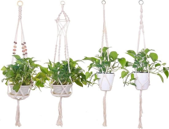 Set di 4 hanger per piante in cotone macramè fioriera per interno ed esterno - decorazione per plafond balcone parete - 108 cm 4 piedi
