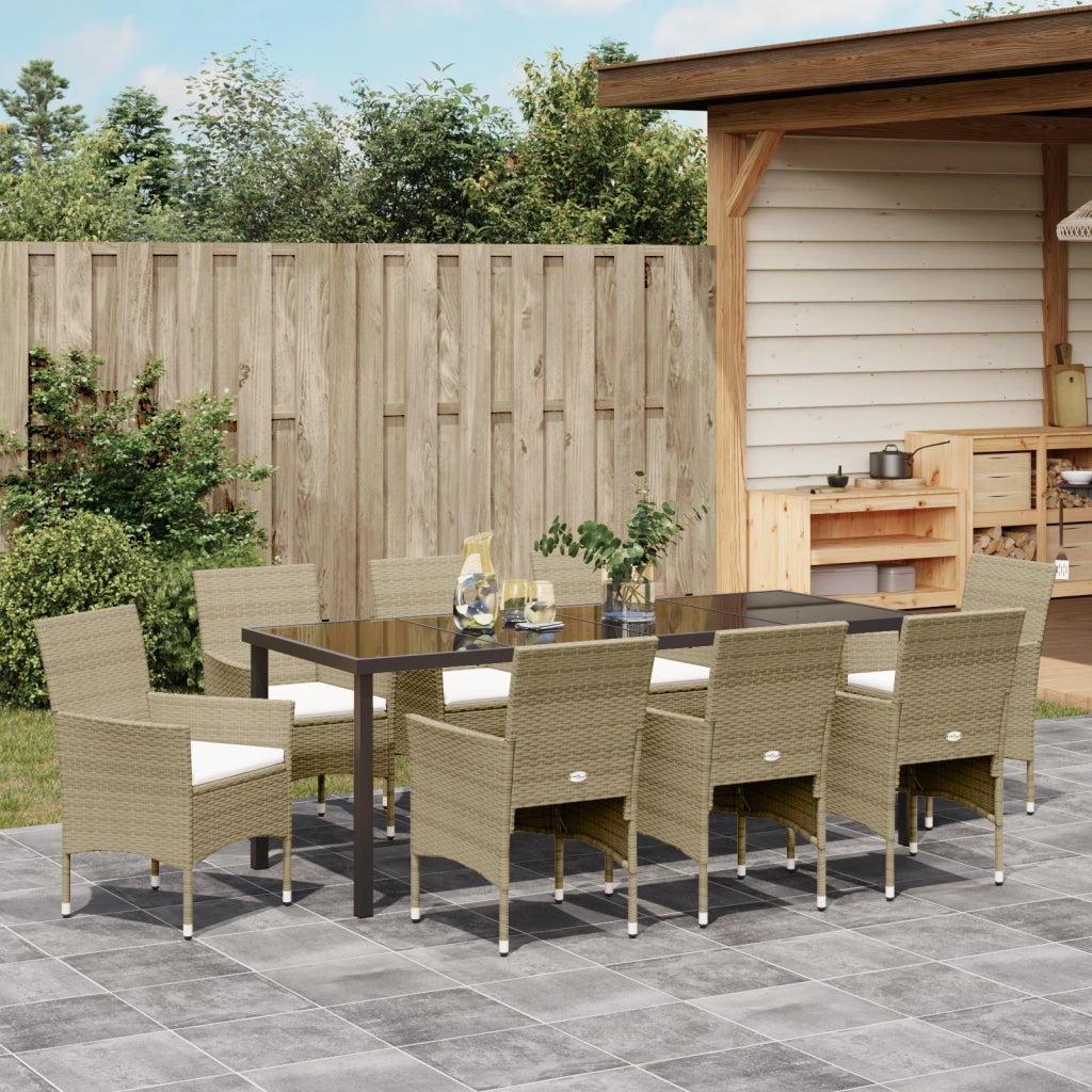 Set da Pranzo da Giardino 9 Pezzi Beige Rattan Multifunzionale