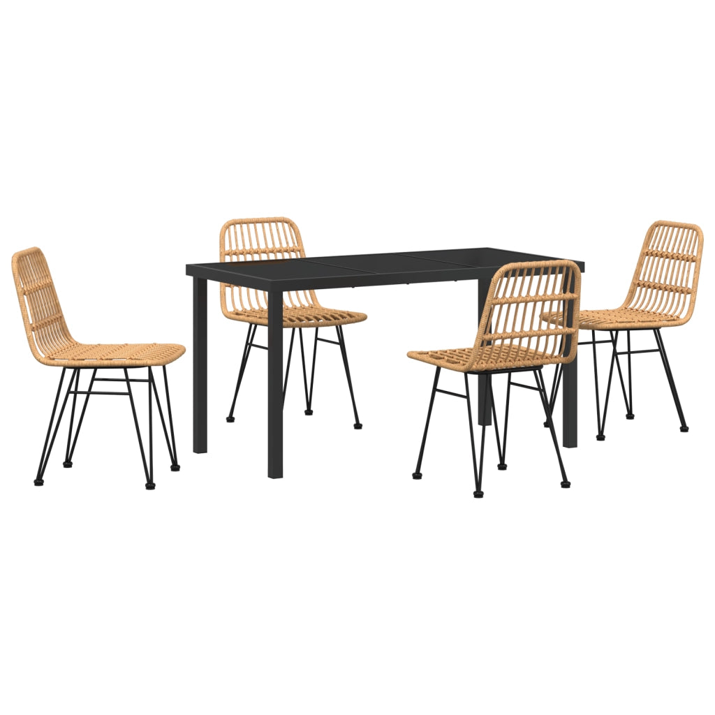 Set da Pranzo da Giardino 5 Pezzi Marrone Poly Rattan
