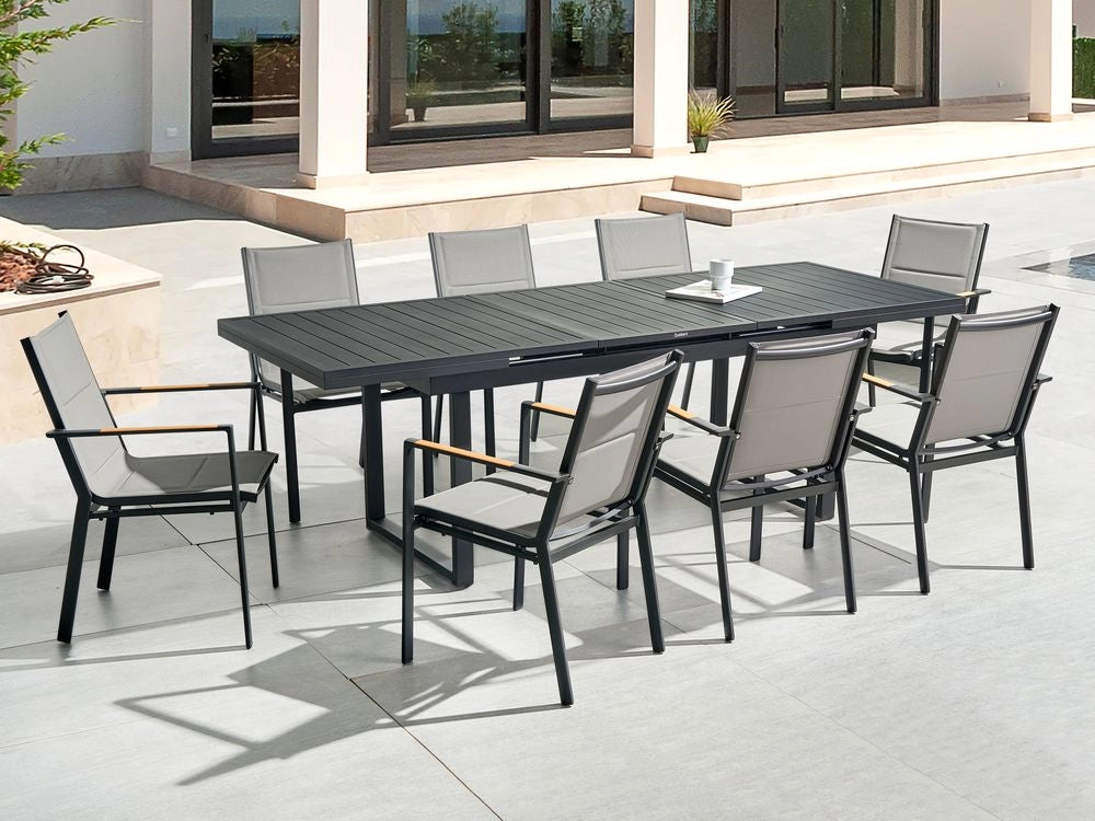 Set mobili da giardino tavolo allungabile nero 180 x 90 cm in alluminio con 8 sedie