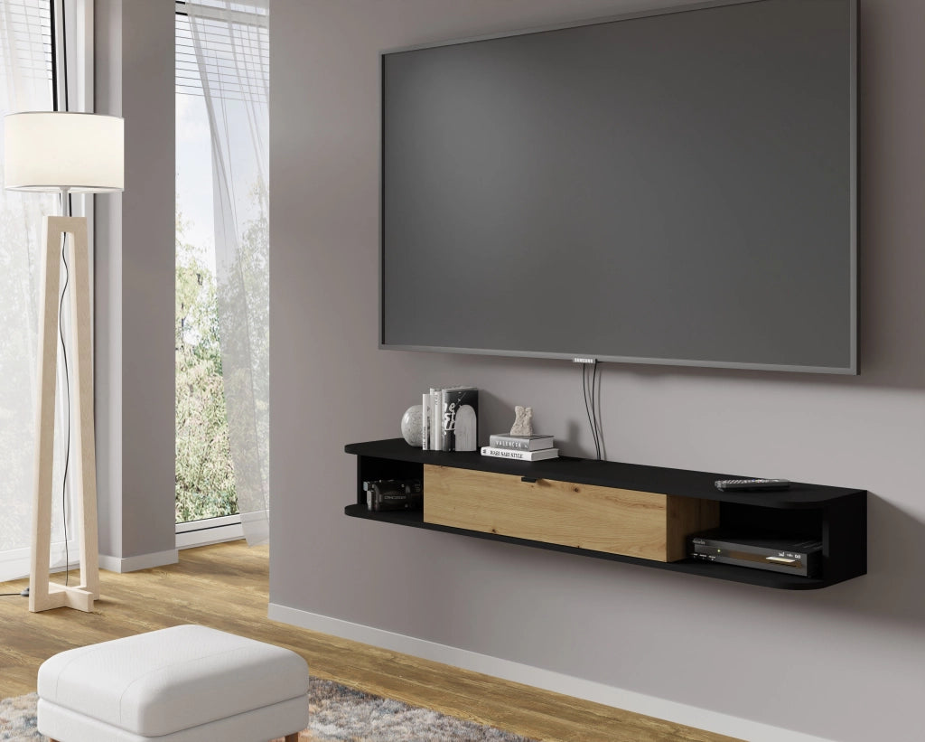 BIM FORNITURE mobile tv soggiorno ICARUS cm 156x29x20 nero opaco e rovere