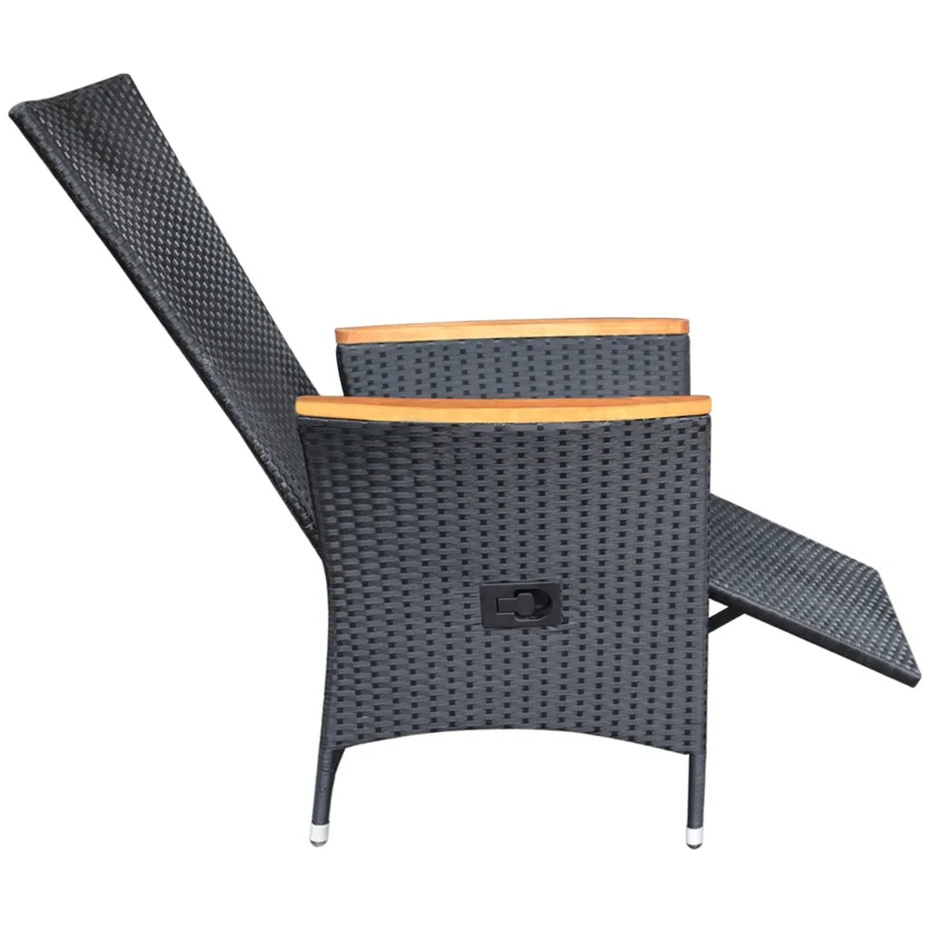Sedie da Giardino Reclinabili 2 pz | Sedie da Esterno con Cuscini Polyrattan Nero