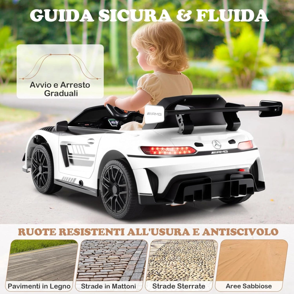 Macchina Elettrica per Bambini, Mercedes Auto Cavalcabile con Telecomando 3 Velocità Luci LED Musica e Connessione Senza Fili, Partenza Morbida, 4,5 Km/h, 3+ Anni (Bianco)