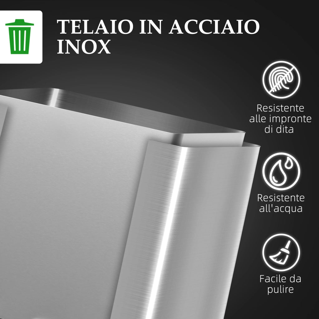 Bidone Immondizia a 2 Sezioni con Pedale ¨C Zephmum ¨C Acciaio Inox e PP, 40x34.8x47.5 cm