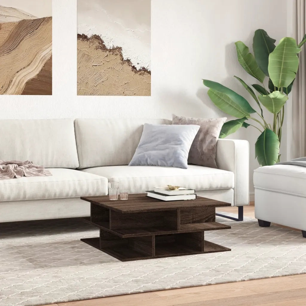 Tavolino da Salotto-Tavolino da soggiorno-Tavolo Rovere Marrone 70x70x29cm Legno Multistrato
