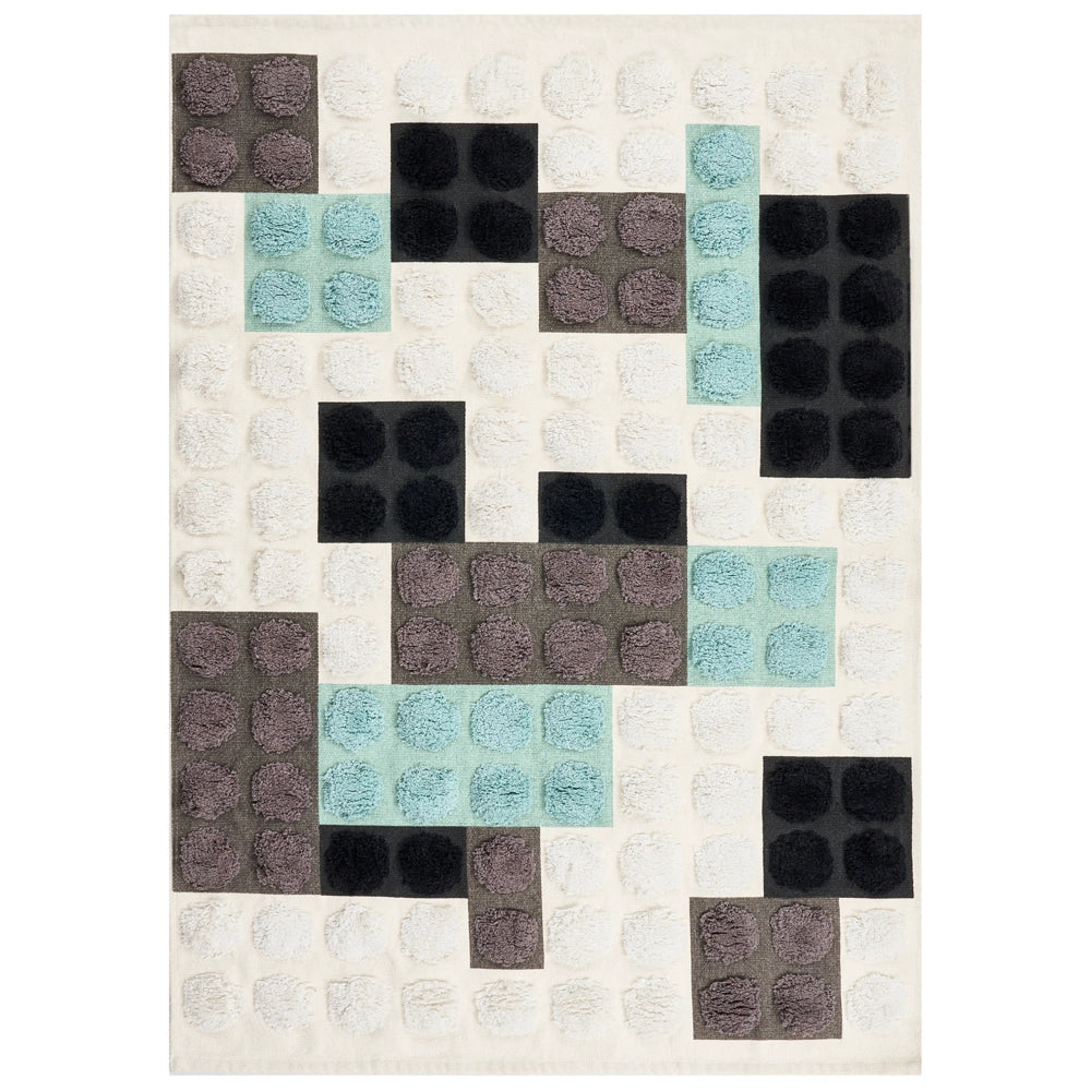 Tappeto per bambini in cotone bianco e multicolore, 90 x 130 cm, tuftato, di forma rettangolare