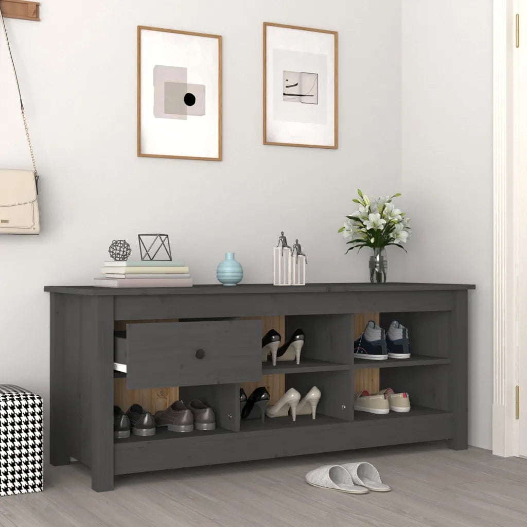Scarpiera Grigia 110x38x45,5 cm in Legno Massello di Pino